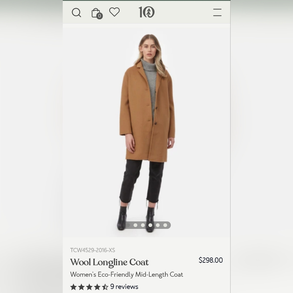 Tentree Camel Wool Long Line Coat Medium (mid-length coat)